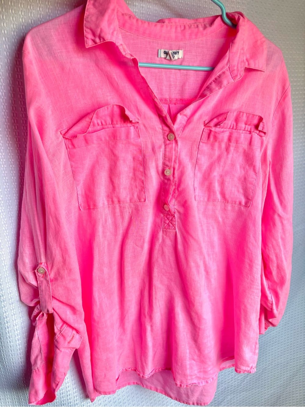 Old Navy Bright Pink Lightweight Button-Front Tunic Blouse